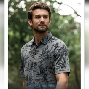 Travis Mathew Polo Shirt Show Up & Blow Up Men Size XL Grey Tropical Pima Cotton